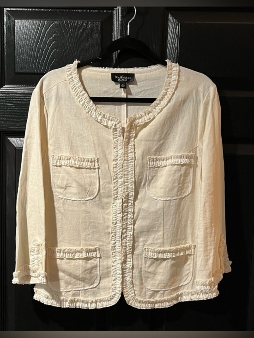Katherine New York Linen Blend Ruffled Edge Blazer